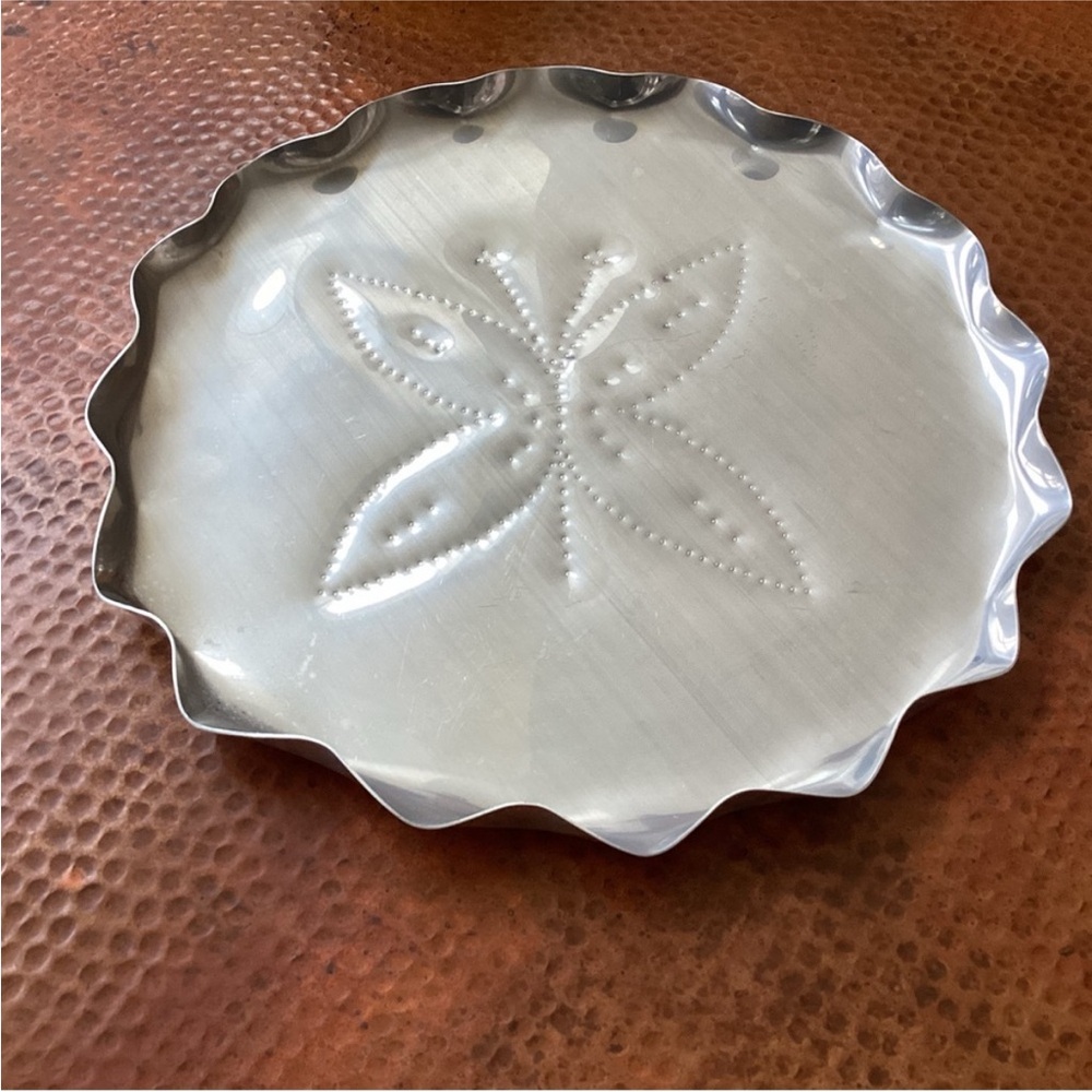Beautiful Large Silver Platter Tray with Butterfly Design